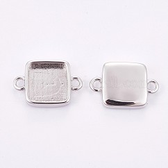 Le impostazioni del connettore cabochon in ottone, coppe con bordo liscio, placcato di lunga durata, quadrato, platino, vassoio: 9.5x9.5mm, 12x17.5x3.5mm, Foro: 1.8 mm