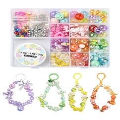 Kits de joyería de pulsera de diy, incluyendo abalorios de acrílico, Encantos de campana de hierro, Anillos de salto y puntas de cuentas de acero inoxidable 304, Broches de langosta de la aleación de la garra, Hilo de cristal elástico, color mezclado, 7~36.5x7~36.5x5.5~36.5mm, agujero: 1.8~4.5 mm, aproximamente 12 unidades / 20 g, 8 colores, 20 g / color, 160g