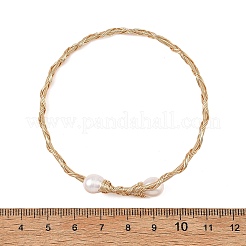 Bracelets manchettes en laiton et perles de culture d'eau douce naturelles&nbsp;BJEW-JB14301