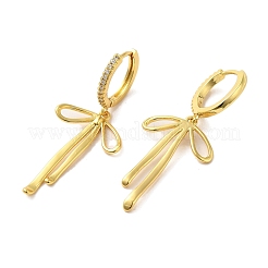 Женские серьги-кольца из латуни с микро-паве и бантом из прозрачного циркония EJEW-A040-02G