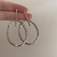 Латунные двухцветные овальные серьги-гвоздики&nbsp;FS-WGAE651-01