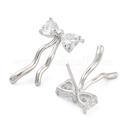 Женские серьги-гвоздики из латуни с бантом и прозрачным фианитом EJEW-S216-02B-P