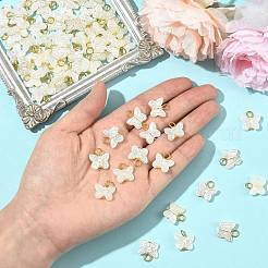 ABSイミテーションパールバタフライチャーム200個  金色の鉄のループで  ホワイト  14x14x4mm  穴：3.2mm&nbsp;PALLOY-SZ00045