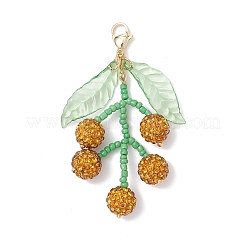 Подвеска в виде фруктов из стеклянных бусин и полимерной глины со стразами HJEW-TA00385-02