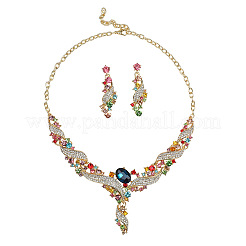 Ожерелья из цинкового сплава со стразами и стеклянными подвесками и серьги-гвоздики FS-WGA0BF7-02