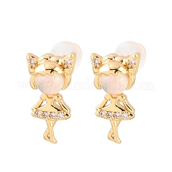 Серьги-гвоздики с прозрачными кубическими цирконами и микропаве из латуни для девочек&nbsp;EJEW-A150-01G