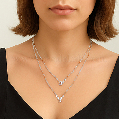 4 collana a doppio strato in lega di cristallo e strass&nbsp;NJEW-HY0001-25A