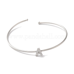 Braccialetti aperti con lettera in micro pavé di ottone placcato a cremagliera con zirconi trasparenti&nbsp;BJEW-A018-01P-A