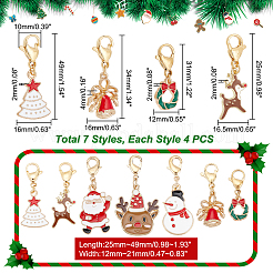 28個7スタイルのクリスマステーマ合金エナメルペンダント  304ステンレススチールのロブスタークロウ留め金付き  混合クリスマスの形  ミックスカラー  25~49mm  4個/スタイル&nbsp;HJEW-GA0001-15