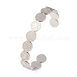 Bracelets manchettes plats et ronds en acier inoxydable 201 pour femmes&nbsp;BJEW-T024-01E-P