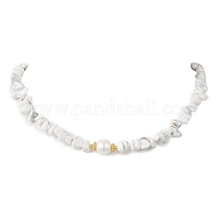 Ожерелья из белого круглого жемчуга и синтетического хаулита&nbsp;NJEW-JN05740-01