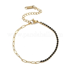 Bracelets pour femmes en acier inoxydable 304 avec chaîne trombone et chaîne à strass.&nbsp;BJEW-D456-06G-02