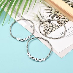 女性のために設定されたハートビーズストレッチブレスレットが大好き  ccbプラスチック＆アクリルビーズブレスレット  シエナ  内径：2-1/4インチ（5.6cm）  3個/セット&nbsp;BJEW-JB06999