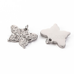 変色しない304ステンレススチールペンダント  丸カン付き  蝶  ステンレス鋼色  16x20x3mm  穴：4mm&nbsp;STAS-S116-119A-P