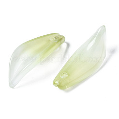 透明スプレー塗装ガラスペンダント  模造ヒスイのペンダント  ツートン  葉  オリーブ  21.5x8x5mm  穴：1.2mm&nbsp;GGLA-S054-015F-02