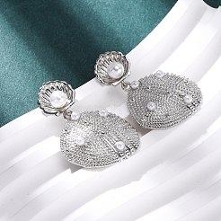 Серьги-гвоздики в форме ракушки из латуни EJEW-H165-01A-P