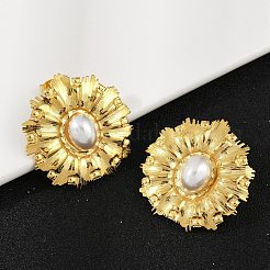 Серьги-гвоздики из пластика с имитацией жемчуга из нержавеющей стали 304 EJEW-U070-01G