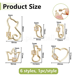 6 Stück 6 Stile Messing Micro Pave klare Zirkonia Schraubkarabiner Verschluss Charms&nbsp;KK-DC0005-06