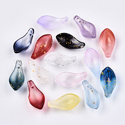 ガラスチャーム  混合スタイル  花びら  ミックスカラー  22~23x11x6mm  穴：1.2mm&nbsp;GLAA-N042-001A