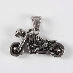 316サージカルステンレスペンダント  頭蓋骨とバイク  アンティークシルバー  19x35x8mm  穴：8x5mm&nbsp;STAS-E070-42