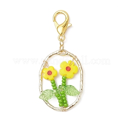 Perline di vetro ovali con fiori&nbsp;HJEW-MZ00351-03