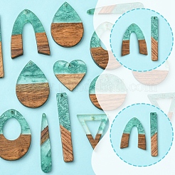 16 pièces 8 styles pendentifs en résine transparente et bois de noyer&nbsp;RESI-FS0001-76