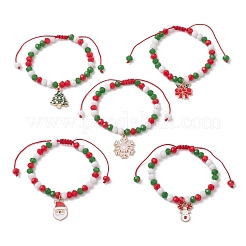 Браслеты с подвесками из эмали из сплава с рождественской тематикой BJEW-JB12411