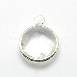 シルバーカラーメッキ真鍮ガラスペンダント  フラットラウンド  ミックスカラー  16x13x5mm  穴：2mm&nbsp;GLAA-J018C-S
