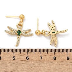 Серьги-гвоздики в форме стрекозы из латуни с микропаве из кубических цирконий&nbsp;EJEW-F895-15G