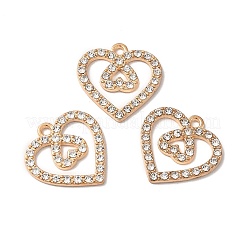 合金ラインストーンペンダント  ハートチャーム  ライトゴールド  19x19x2mm  穴：1.6mm&nbsp;ALRI-Q236-05LG