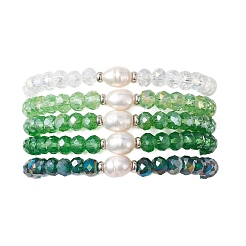 5 Stück Stretch-Armband aus Glas und natürlichen Süßwasserzuchtperlen für Damen&nbsp;BJEW-JB13521