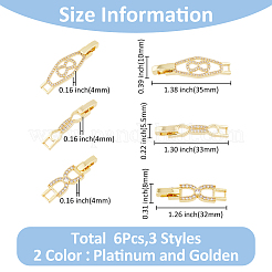 6 fermoir de bracelet de montre en laiton plaqué oxyde de zirconium transparent&nbsp;KK-FH0007-36