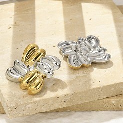 304ステンレススチールツートンスタッドピアス  18KGP本金メッキ＆プラチナ  菱形  35x35mm&nbsp;EJEW-A124-01B