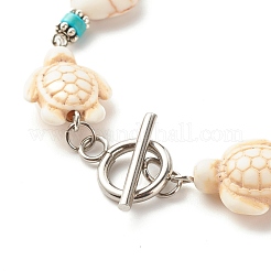 Браслет из синтетической (окрашенной) бисера в форме сердца и черепахи BJEW-JB07302-01