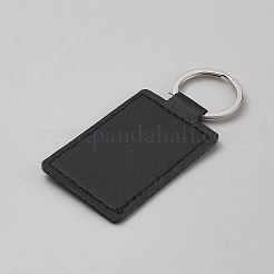 Puレザーキーホルダー  合金リング付き  長方形  ブラック  86mm&nbsp;KEYC-WH20005-21A