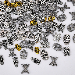 90 Stück 6 Stil Legierung Totenkopf Cabochons&nbsp;MRMJ-OC0002-78