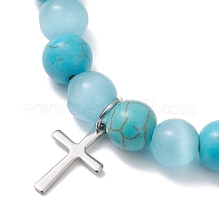 2 шт. браслет из натуральных бусин говлита и синтетической бирюзы&nbsp;BJEW-JB13286