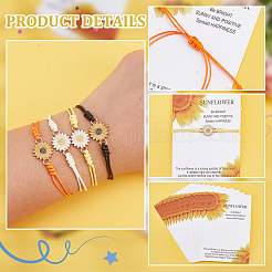 Браслеты из плетеных бусин из сплава эмалированного цветка ромашки с вощеным полиэстеровым шнуром для женщин&nbsp;BJEW-UN00034