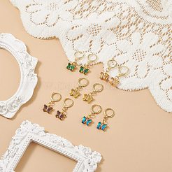 5 ペア 5 色のキュービックジルコニア バタフライ ダングル レバーバック イヤリング  女性のための真鍮のアクセサリー  ミックスカラー  29mm  ピン：0.7mm  1ペア/カラー&nbsp;EJEW-JE05085