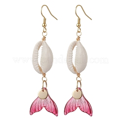 Серьги-подвески из натурального стекла с ракушками каури EJEW-JE06385-07