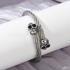 Браслеты в форме черепа из нержавеющей стали 304 в виде витой веревки для женщин и мужчин&nbsp;BJEW-D304-02AS-02