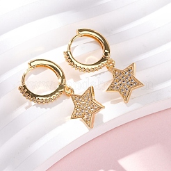 Серьги-кольца из латуни с прозрачным фианитом и прозрачным фианитом EJEW-F384-04G