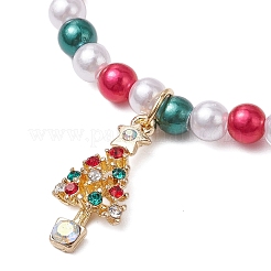 5 pcs 5 styles thème de Noël acrylique imitation perle et alliage émail extensible bracelets à breloques ensembles pour femmes&nbsp;BJEW-JB11199