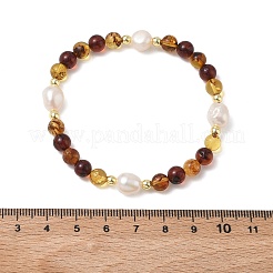 Stretcharmbänder aus Naturperlen und Bernstein für Damen&nbsp;BJEW-JB13718