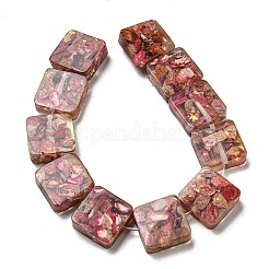 天然の染色されたインペリアルジャスパーと樹脂ビーズの連売り  正方形  サクランボ色  16x16x6mm  穴：1.6mm  約11個/連  6.97インチ（17.7cm）&nbsp;G-G083-C03-01