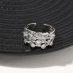 Messing Micro Pave Zirkonia Manschette offene Ringe&nbsp;RJEW-C158-02P