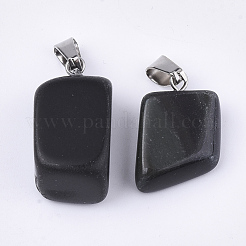 天然な黒の石のペンダント  ステンレススチール製のベールスナップ付き  ナゲット  15~35x10~20x5~15mm  穴：3x7.5mm&nbsp;G-Q996-12