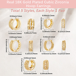 5 пара серег-колец в 5 стилях с латунным микропаве из прозрачного кубического циркония&nbsp;EJEW-BBC0002-01