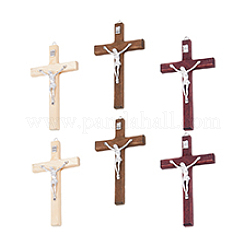 6 шт. 3 цвета религиозные кресты деревянные большие подвески&nbsp;WOOD-DC0001-18