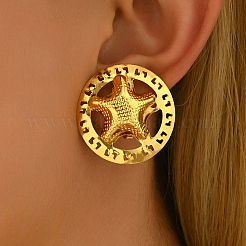 Круглые со звездой железные серьги-гвоздики UN8315